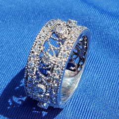 STERLING SILVER DESIGNER White CZ Filigree Wedding Band ETERNITY Ring Size 7.75