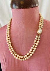 Vintage Double Strand Faux Pearl Necklace Mabe Cabochon Clasp 10mm 107.52g