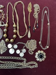Vintage Gold Tone Jewelry Lot Of 26 Clip On Earrings Necklaces Waist Chain