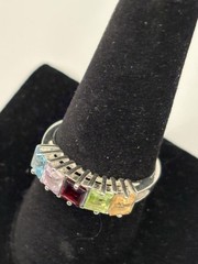 925 Sterling Silver Size 9 Ring Citrine, Emerald, Garnet, Amethyst, Topaz 3.4g