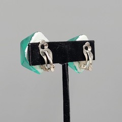 Vintage Teal Blue Translucent Resin Clip on Earrings Statement Drop 1 1/8″