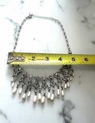 Vintage Ornate Carol Lee Rhinestone Faux Pearl Drop Choker Necklace Deco Gala