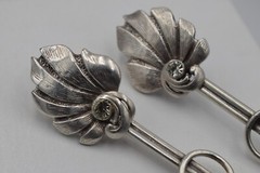 Soviet VTG old Ukraine earrings Sterling SILVER 925 stone green nephritis