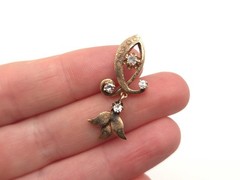 Vintage Antique Victorian 14K Solid Gold Multiple Diamond Leaf Dangle Pendant