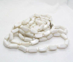 Vintage Hong Kong Opera Length Long White Barrel & Ball Bead Necklace 56 in
