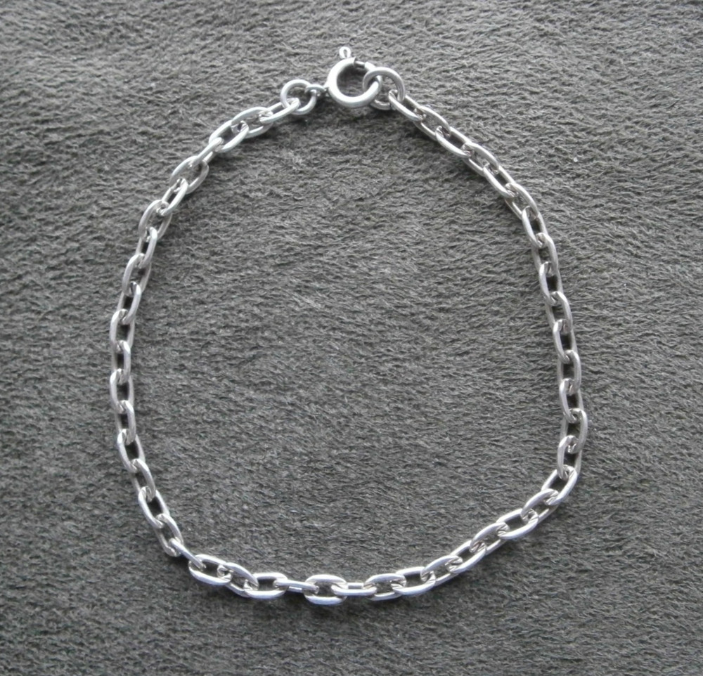 Paper Chain Flat Oval Link Vintage 835 Silver Bracelet 7″ ~ 3.6g