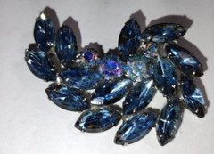 JULIANA Aqua Blue Rhinestone Leaf Flower Pin Broach Multi shaped Rhinestones