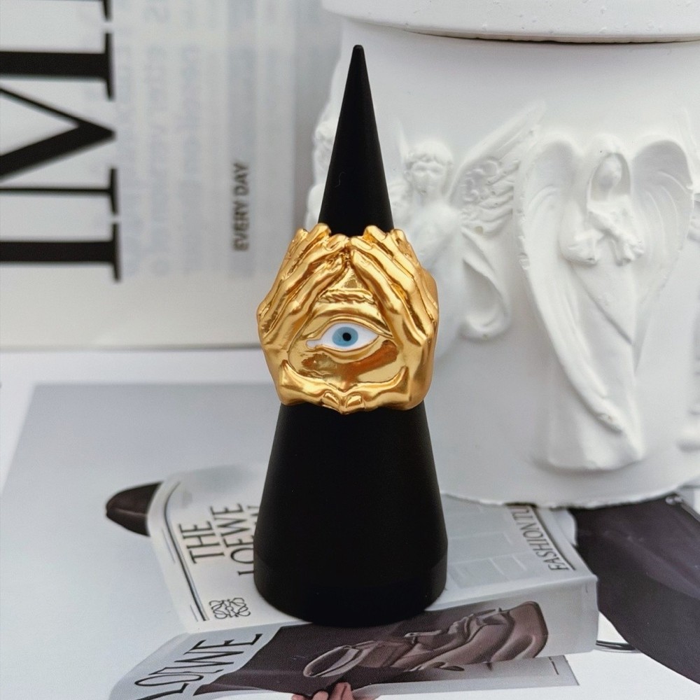 Schiaparelli Blue Eye Hand Sculpture Gold Ring Size 8