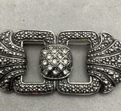 Vintage Style Silvertone Brooch Rhinestones Marcasite 3 X 1.5 Inches