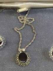 925 Onyx & Marcasite necklace & Earring Set 16″-18” Cloth Necklace