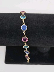 Swarovski Swan Crystal Open Bezel Bracelet Pink Green Blue Gold Tone Vintage