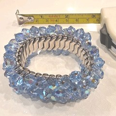 Blue Faceted Aurora Boreales Crystal Bracelet & Clip-On Earrings