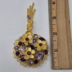 Signed RJ Graziano Purple Rhinestone Floral Bouquet Brooch