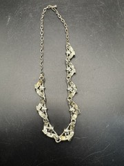 Vintage Aurora Borealis Blue Rhinestone Choker Necklace Silver Tone Textured MCM