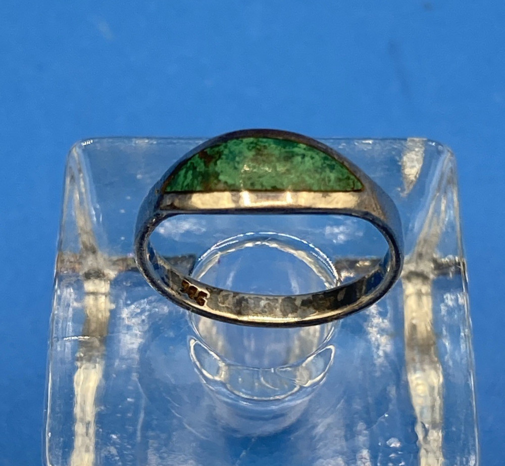 vtg Sterling Silver RING sz 6.5 handmade raw Malachite copper inclusions 1.8 gr