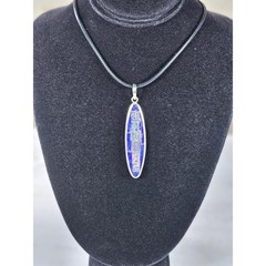 Vintage Sterling Silver Blue Enamel Script Pendant Necklace