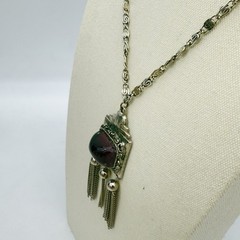 Vintage EDLEE Poured Glass Necklace Amethyst Gropoix Style Tassel Etruscan