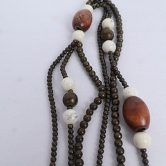 VTG Boho Ethnic Tribal Long Wood Beaded Necklaces (6) Earth Tones