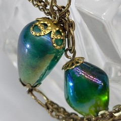 Vintage Art Glass Peacock Iridescent Venetian? Necklace 28″ Long Flapper Length