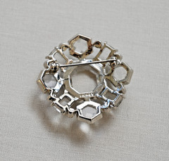 Vintage Monet Clear Faceted Crystal Glass Silver Tone Brooch Pin Signed