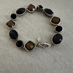 Vintage Scarab Bracelet Faceted Multi Colored Purple and Gold 7.5” Marked