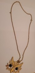 Vintage Gold-Tone Articulated Owl Pendant Necklace Featuring Dangling Black Eyes