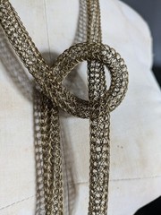 Vintage Brass Gold Tone Mesh Knitted Metal Wire Tassel Necklace Or Belt 55″
