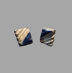 Vintage Heavy Taxco S925 Lapis Lazuli Chunky Earrings With Original Backings