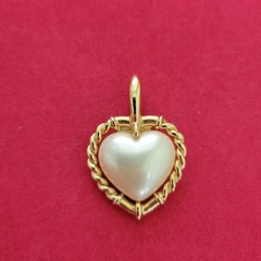 Vintage Lady Remington Heart Shaped Faux Pearl Gold Tone Pendant Cottagecore