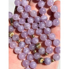 VINTAGE PASTEL PURPLE LAVENDER AMETHYST BEADED NECKLACE 14K GOLD RIBBED BEADS