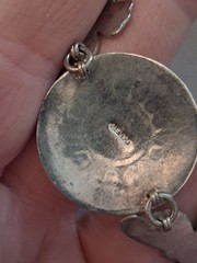 Mexican alpaca silvertone butterfly & Aztec sun medallion bracelet. 7″
