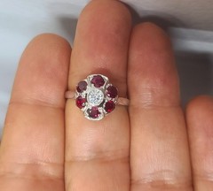 Platinum Vintage Engagement Ring 1.53ct. Natural Ruby Round Shape Diamond