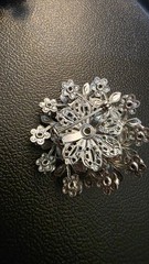Vintage Cabochon Brooch Pin Earring Set Blue Green Artsy Stone Rhinestones
