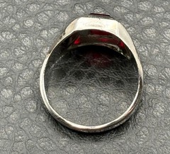 Vintage 18K HGE White Gold Plated Red Stone Signet Ring Men’s Art Deco Style 8