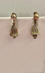 Vintage 12kt Gold Filled JMS Ribbed Bell Dangling Screwback Earrings