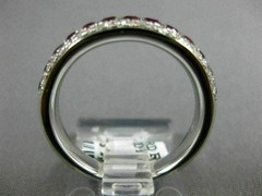 ESTATE .99CT DIAMOND & AAA RUBY 14K WHITE GOLD 3D 3 ROW WEDDING ANNIVERSARY RING