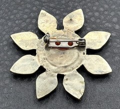 VTG Lapis Lazuli Silver Tone Flower Brooch Pin Nepal Sun Celestial Boho Ethnic