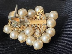 Vintage Faux Pearl Cha Cha Brooch Earring Set French Trombone Clasp Clip On READ