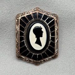 Antique Art Deco Cameo Brooch Pin Pinchbeck Etched Metal Alloy Silhouette 1920s