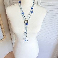 Vintage Necklace Lot Blue Glass Beads and other Materials 7 Necklaces