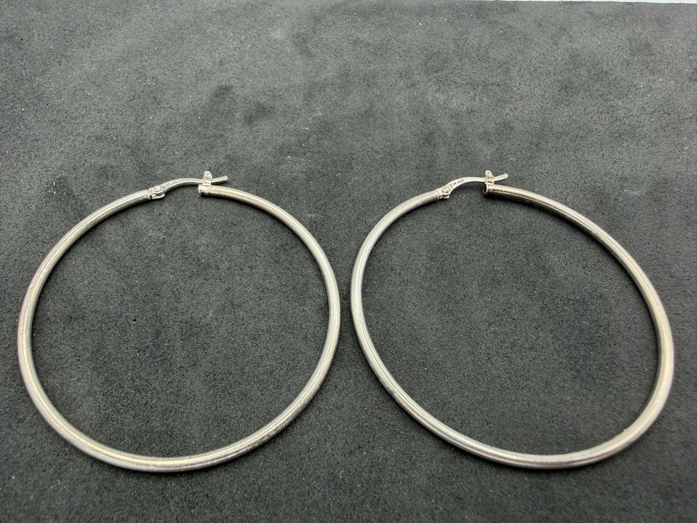 4.23g Vintage Sterling Silver 925 Large Smooth Hoop Earrings Classic M