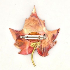 Vintage Enameled Copper Brooch Maple Leaf Red Orange Fall Autumn Pin Handcrafted