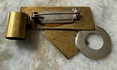 Contemporary Copper & Sterling studio art brooch signed geometric shapes 2-