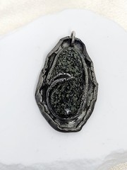 Handmade Nickel Silver Or Pewter Pendant W Polished Black & Green Stone – 2″ L