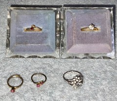 Lot 5 Vintage Women Teen Rings Rhinestone Faux Diamond Pink Tourmaline