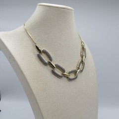 Vintage Gray Enamel Link Statement Necklace Gold Tone Retro Style 19″