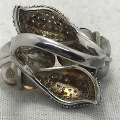 Vintage 925 Sterling Onyx Orange – Clear Cubic Zirconia Pave Design Ring 8.5