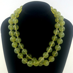 Vintage Prehnite Necklace Green Gemstone Jewelry Natures Art Hand Knotted ~26”