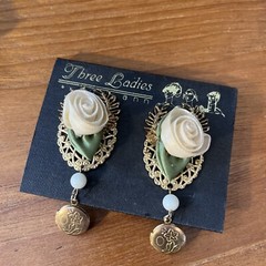 Vintage Three Ladies Rose clip earrings with dangle lockets
