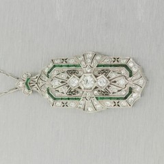 2.95Ct Art Deco Style Diamond & Emerald Enagagement Wedding 925 Silver Pendant
